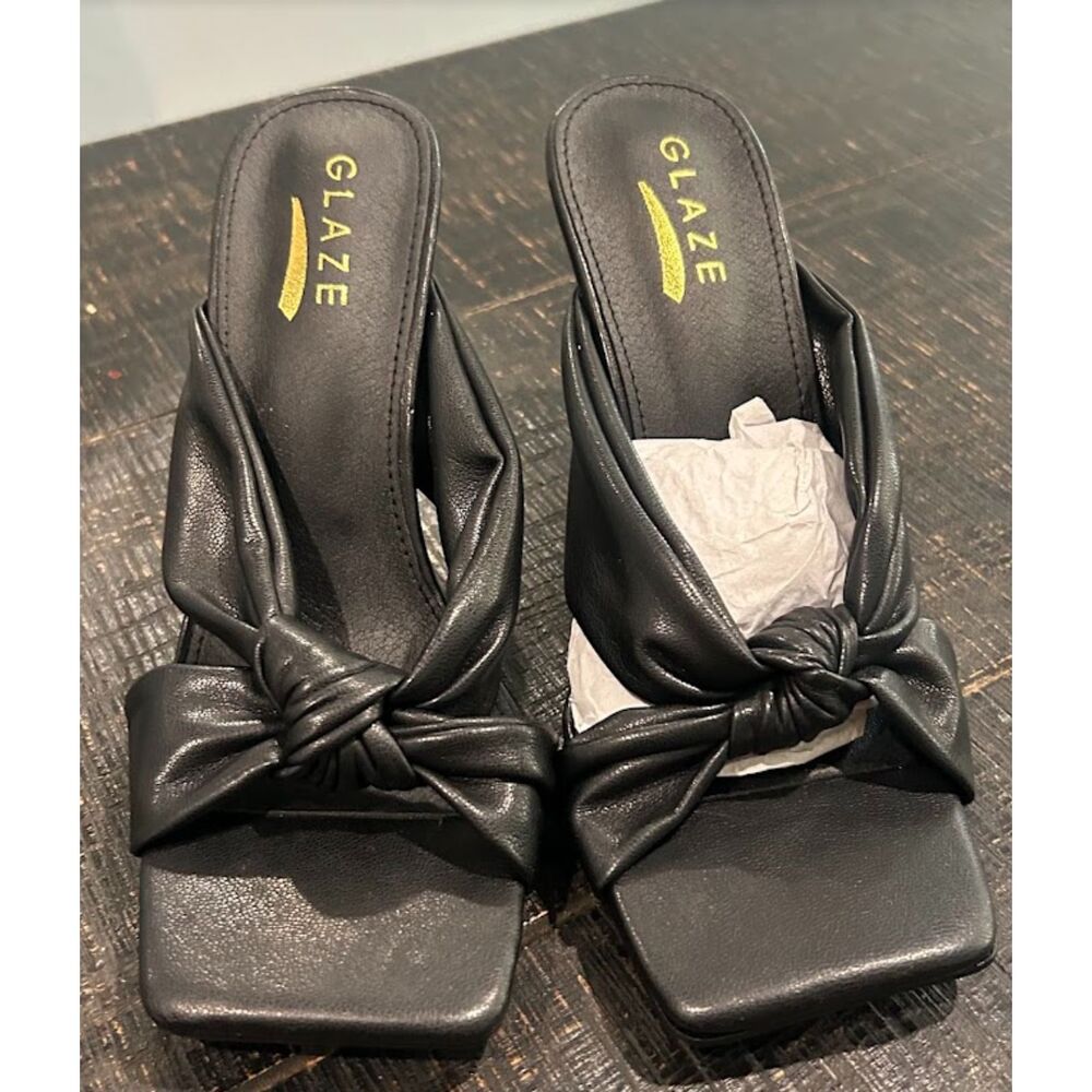 Glaze black knotted square-toe mule sandals